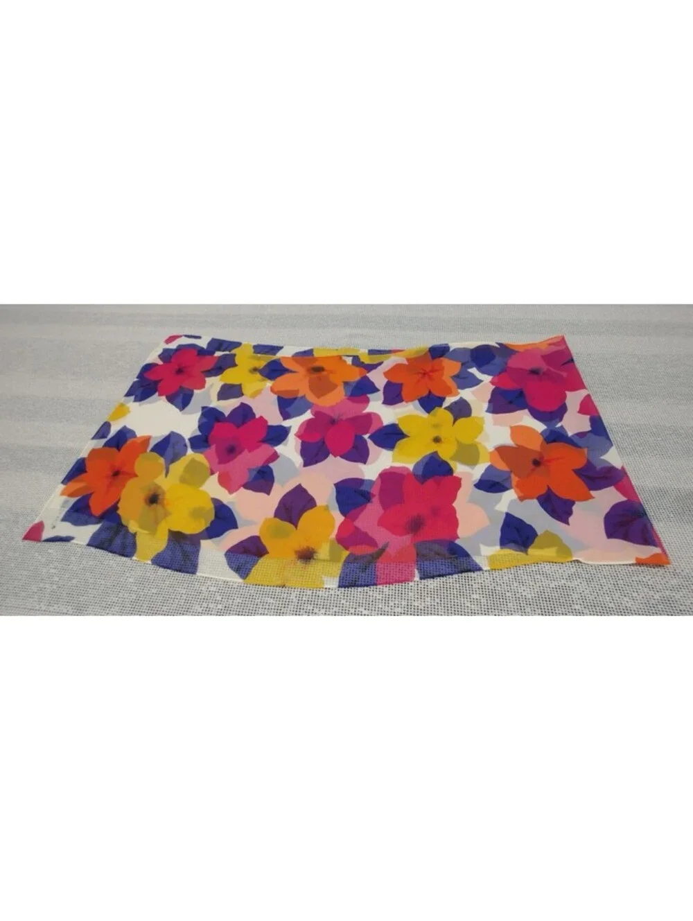 Vintage Echo Chiffon Silk Long Scarf Orange Hawaiian Flowers Tropical Multicolor